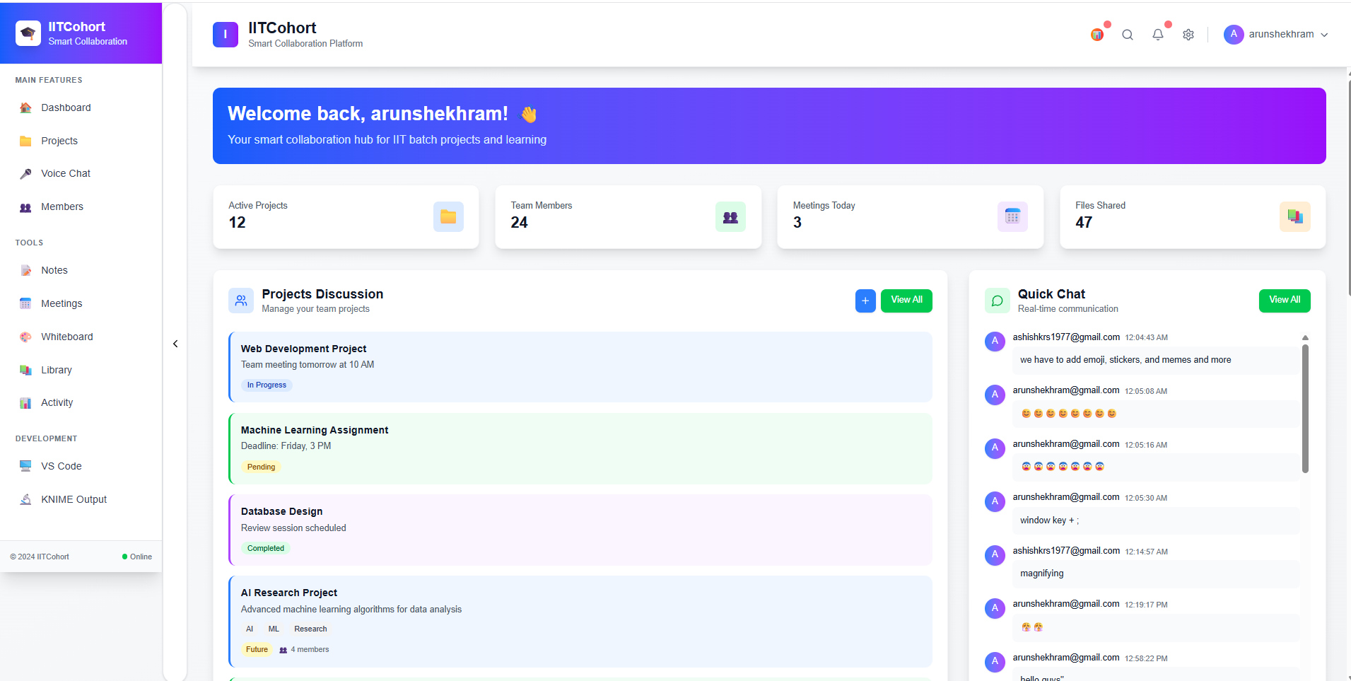 Screenshot of IITCohort project